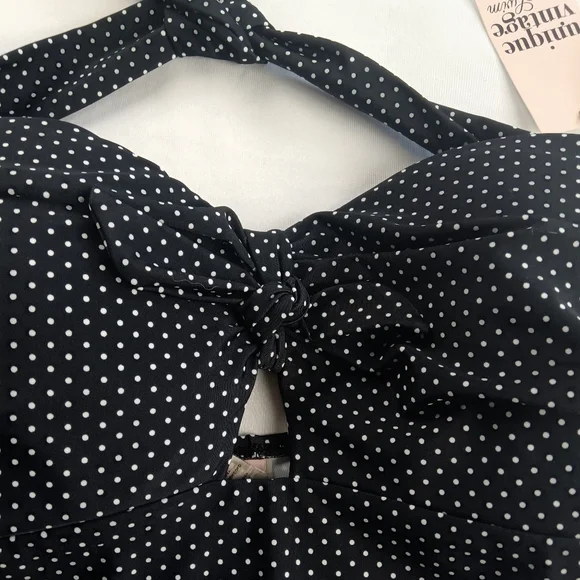 Unique Vintage XL 50'S STYL BEACH BABE Women's Swim Suit NWT BLACK W/ WHITE DOTS - Picture 8 of 16